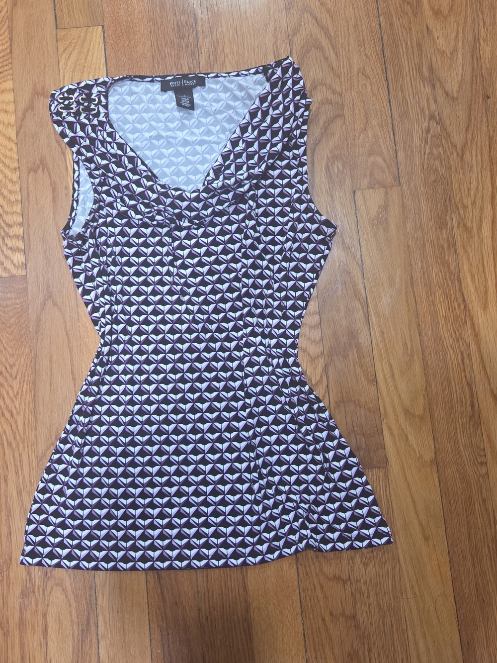 White House Black Market Black & White Geometric V-Neck Tank